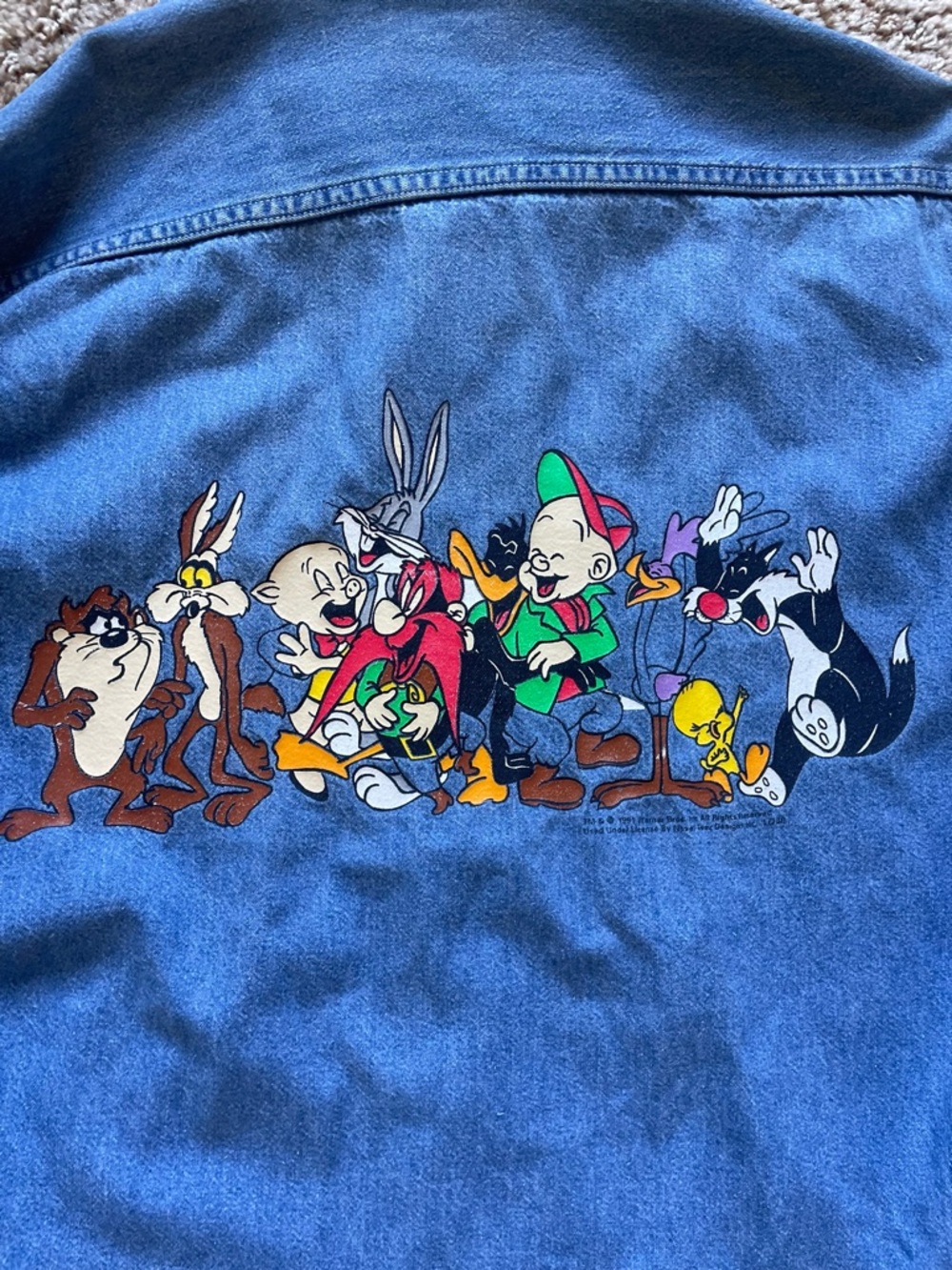 VINTAGE 90s Looney Tunes Denim Button Down Shirt Character Western Women’s M